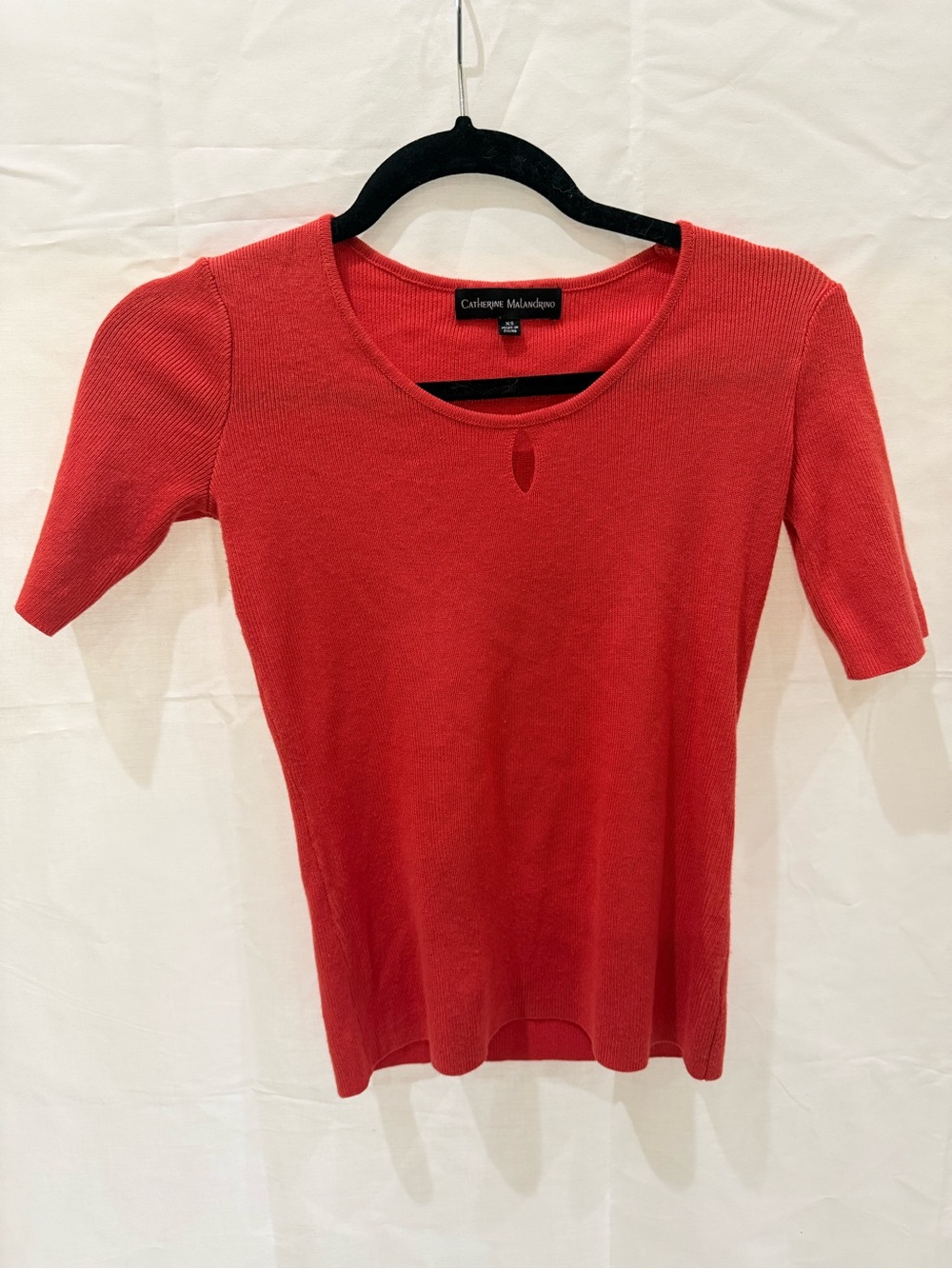 Y2K Catherine Malandrino Red Ribbed Knit Cap Sleeve Cutout Tee XS